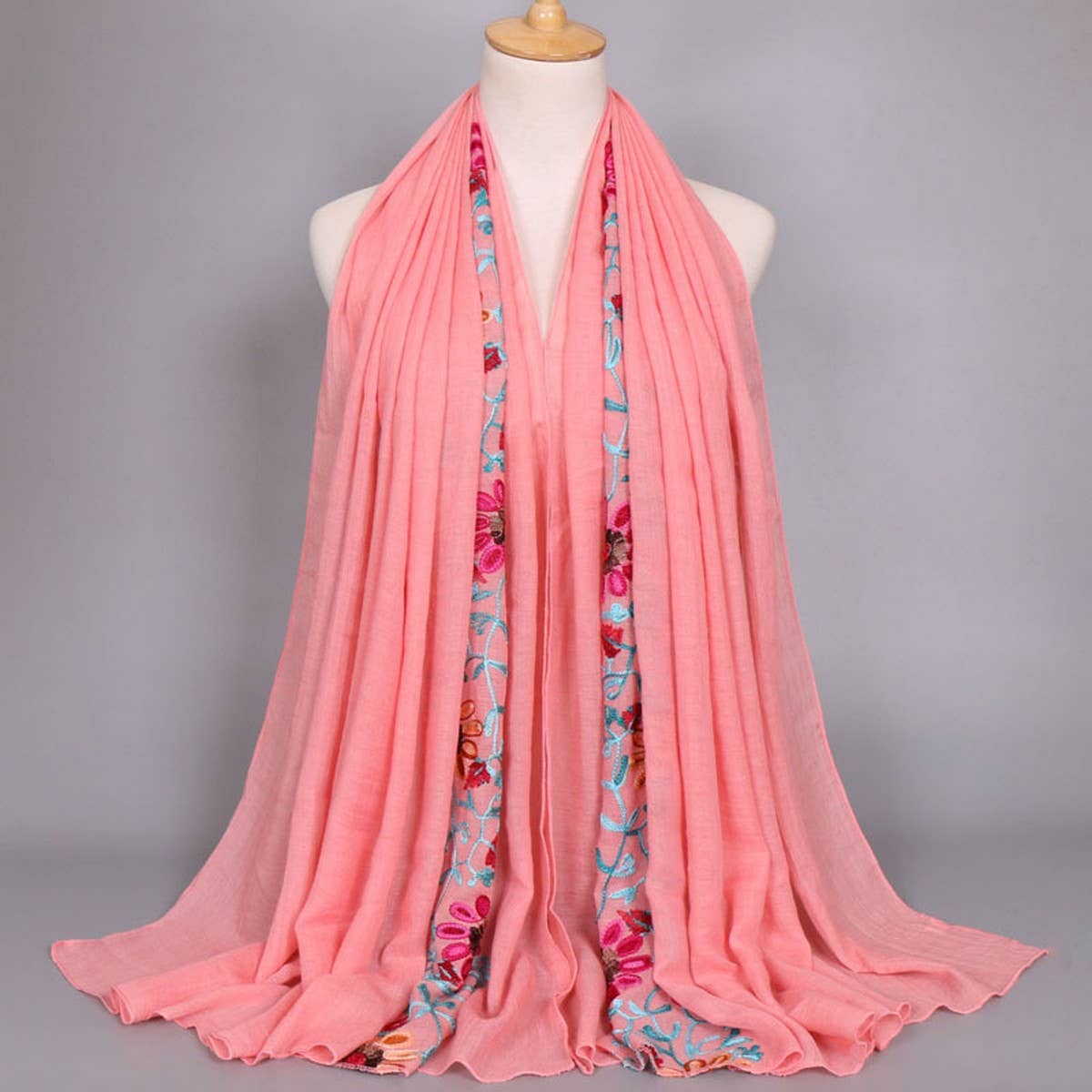 Embroidered Cotton Scarf Long Veil Shawl_Cwmm2002