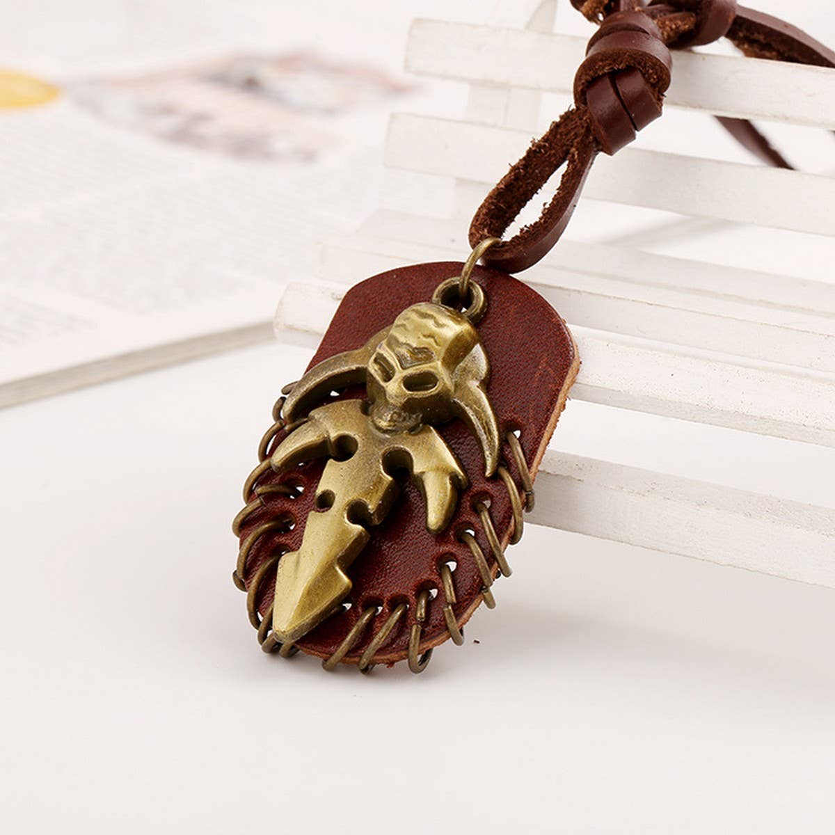 PUNK RETRO STYLE MENS LEATHER NECKLACE_CWMM4623