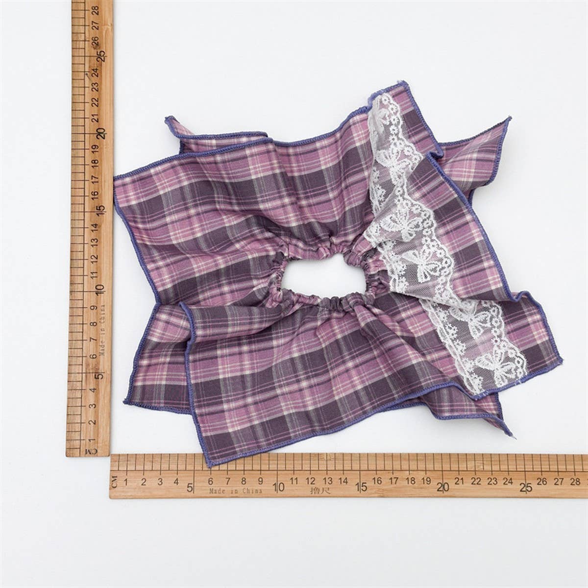 Vintage Plaid Scarf Layered Scrunchie Tie_Cwaha07671