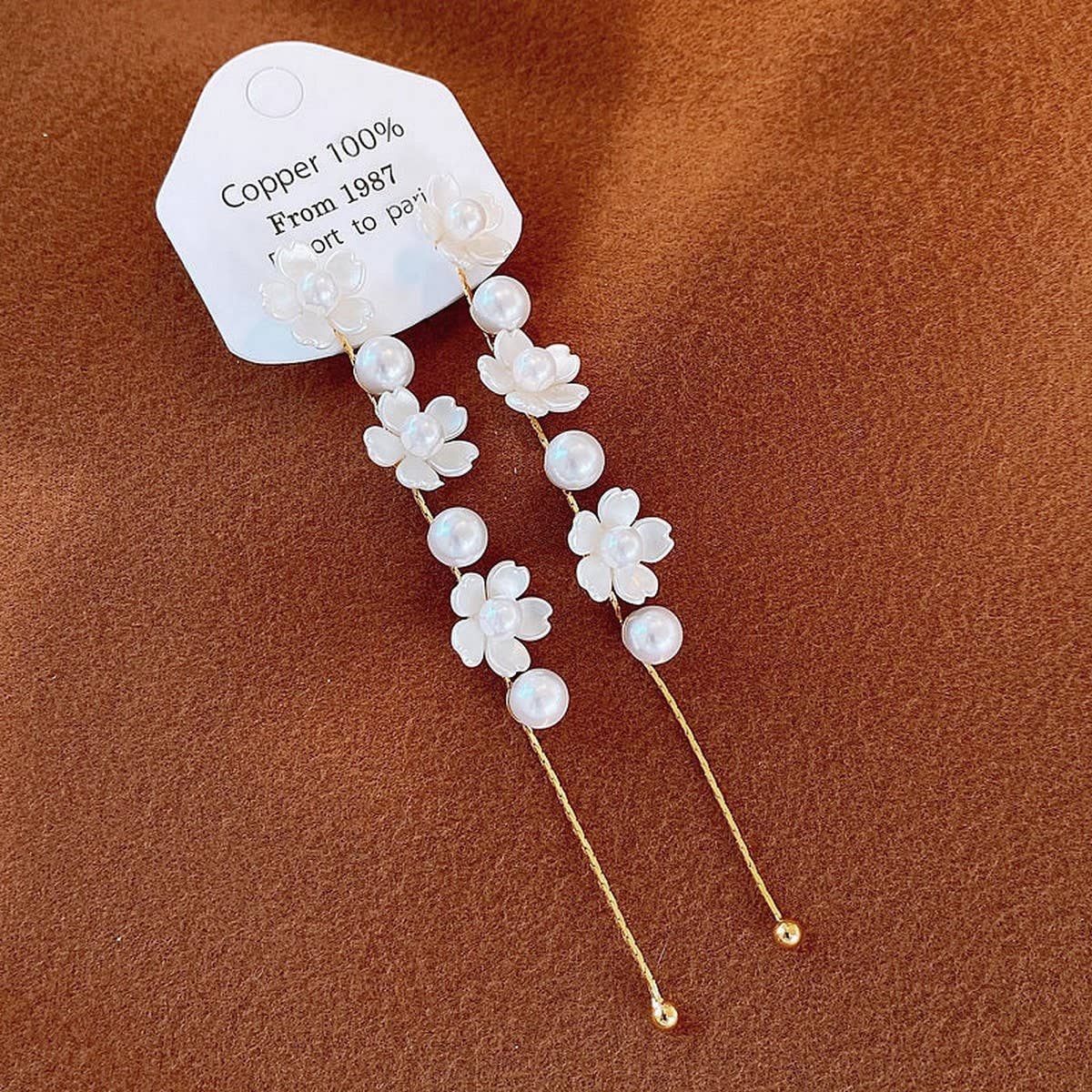 FRENCH RETRO PEARL FLOWER LONG TASSEL EARRINGS_CWAJE2326