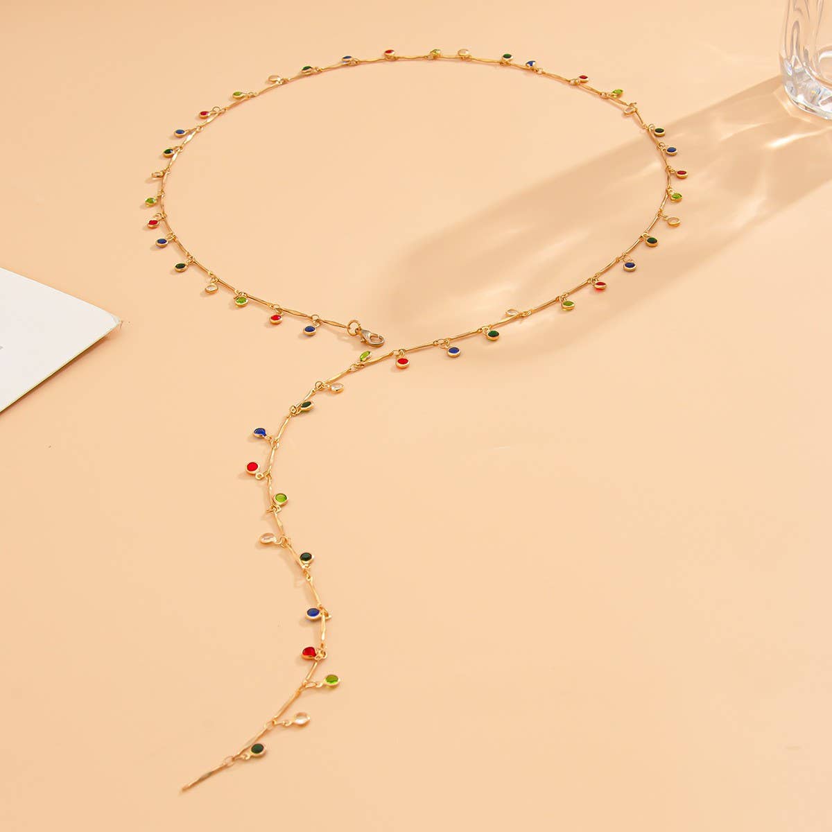 FASHIONABLE COLORFUL CRYSTAL Y SHAPED NECKLACE_CWMM3148