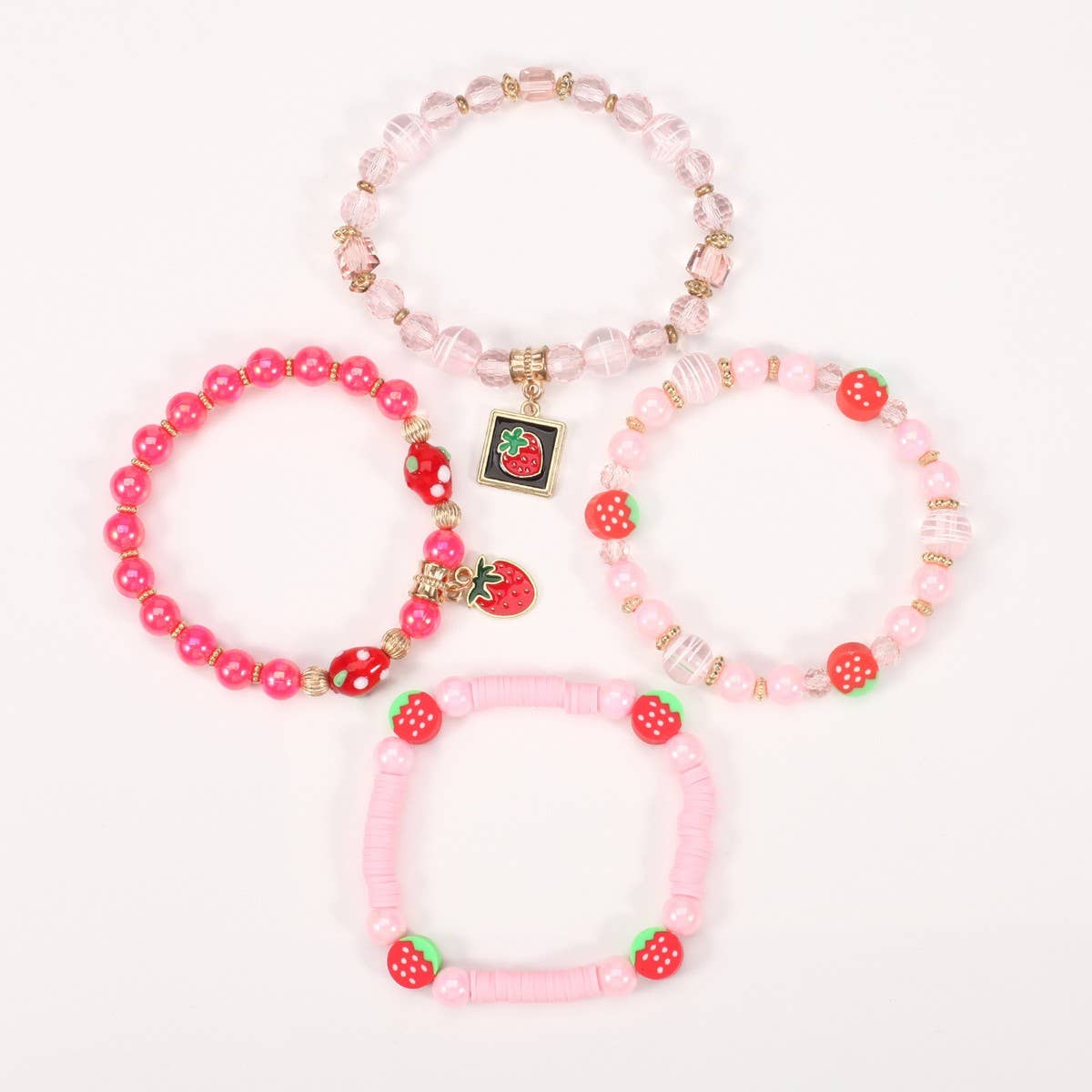 Cwmm10452_Cute Strawberry Fruit Charm Beaded Bracelet Set