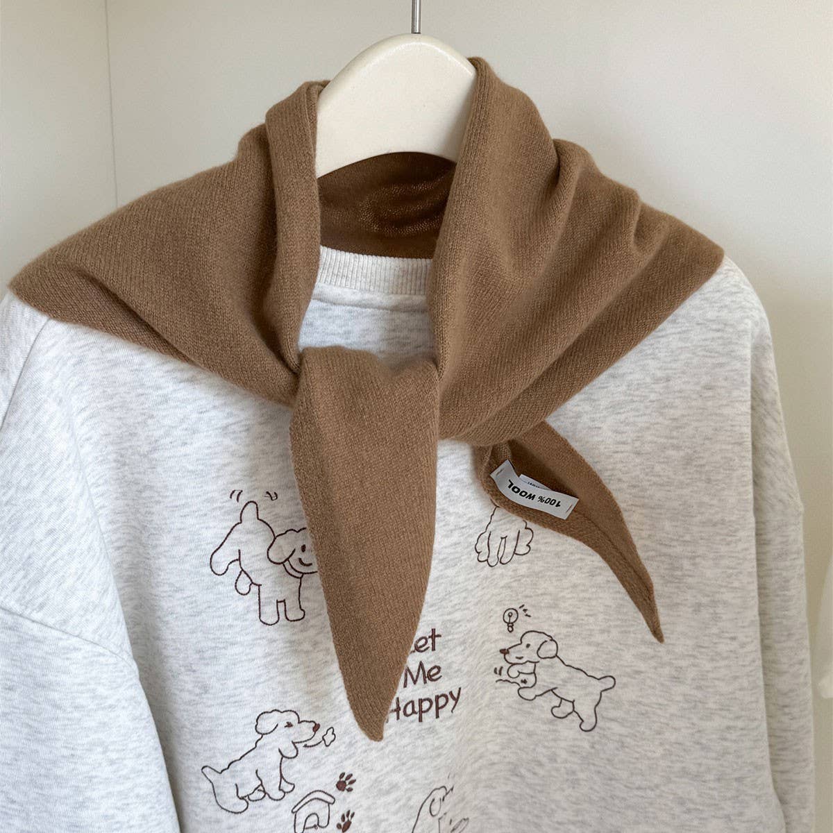100% Wool Triangle Scarf Warm Knit Shawl_Cwov00262