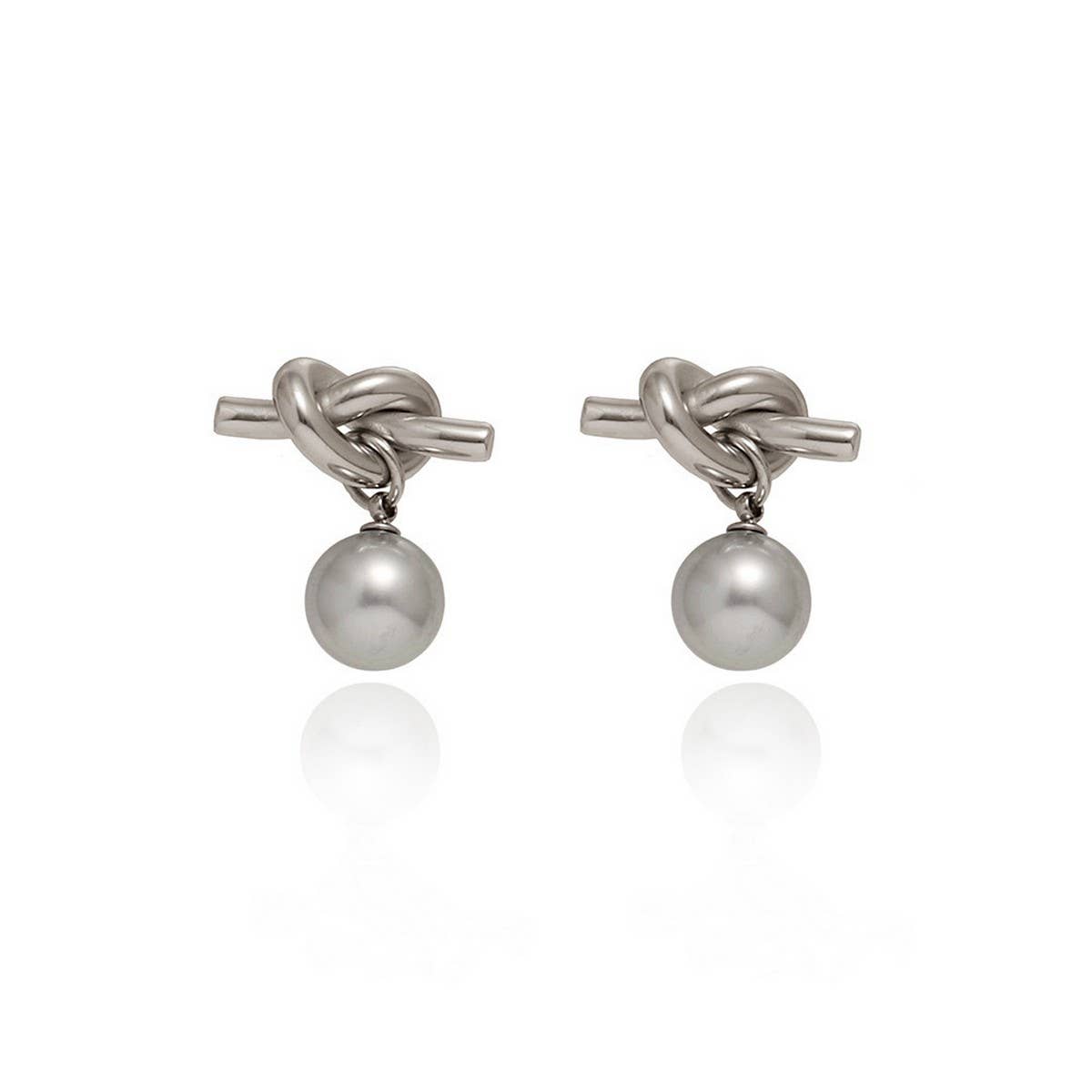 ROPE KNOT GREY PEARL STUD EARRINGS GOLD WHITE_CWAJE5038