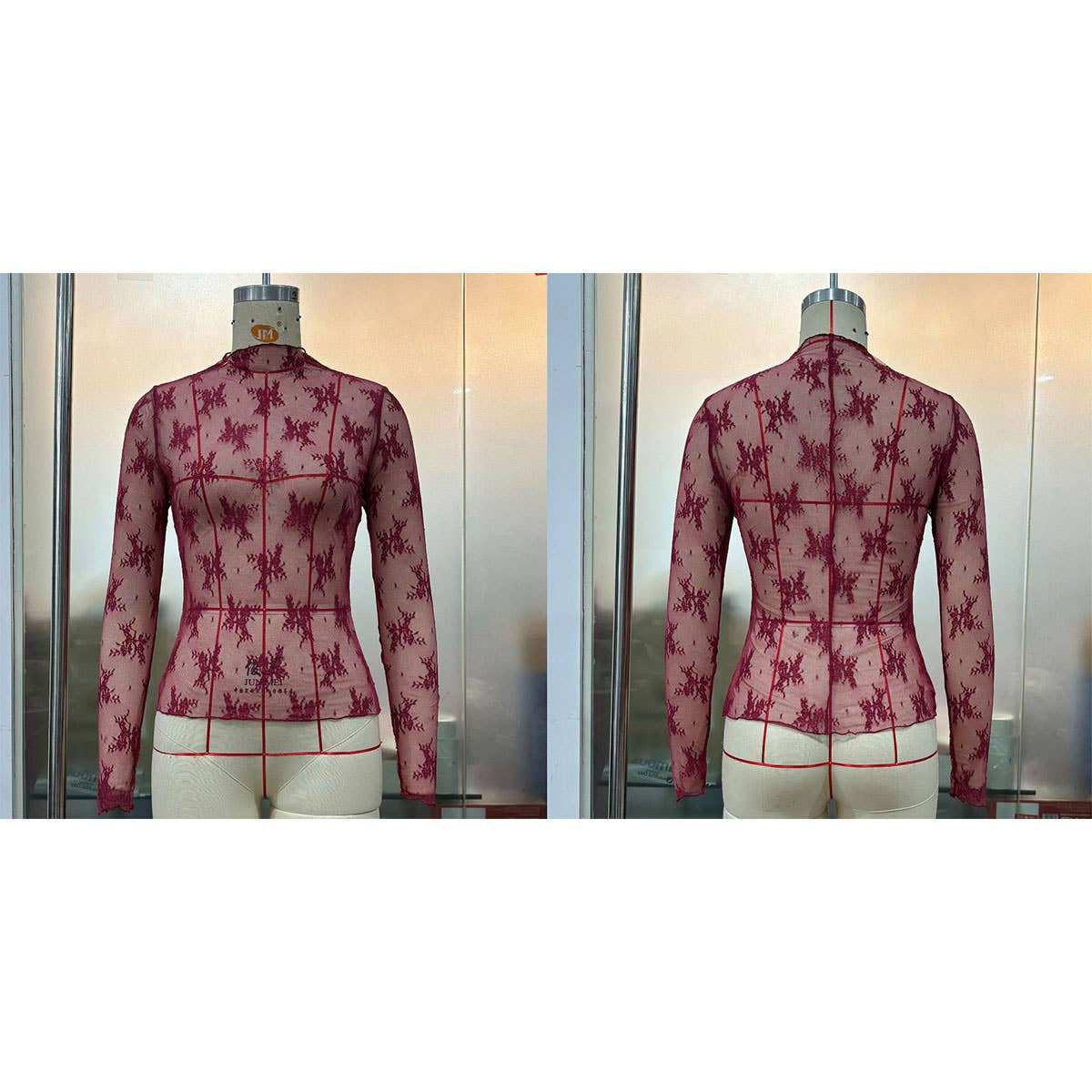 SEMI SHEER MESH LACE TOP BOTTOMING SHIRT_CWTBLL2660