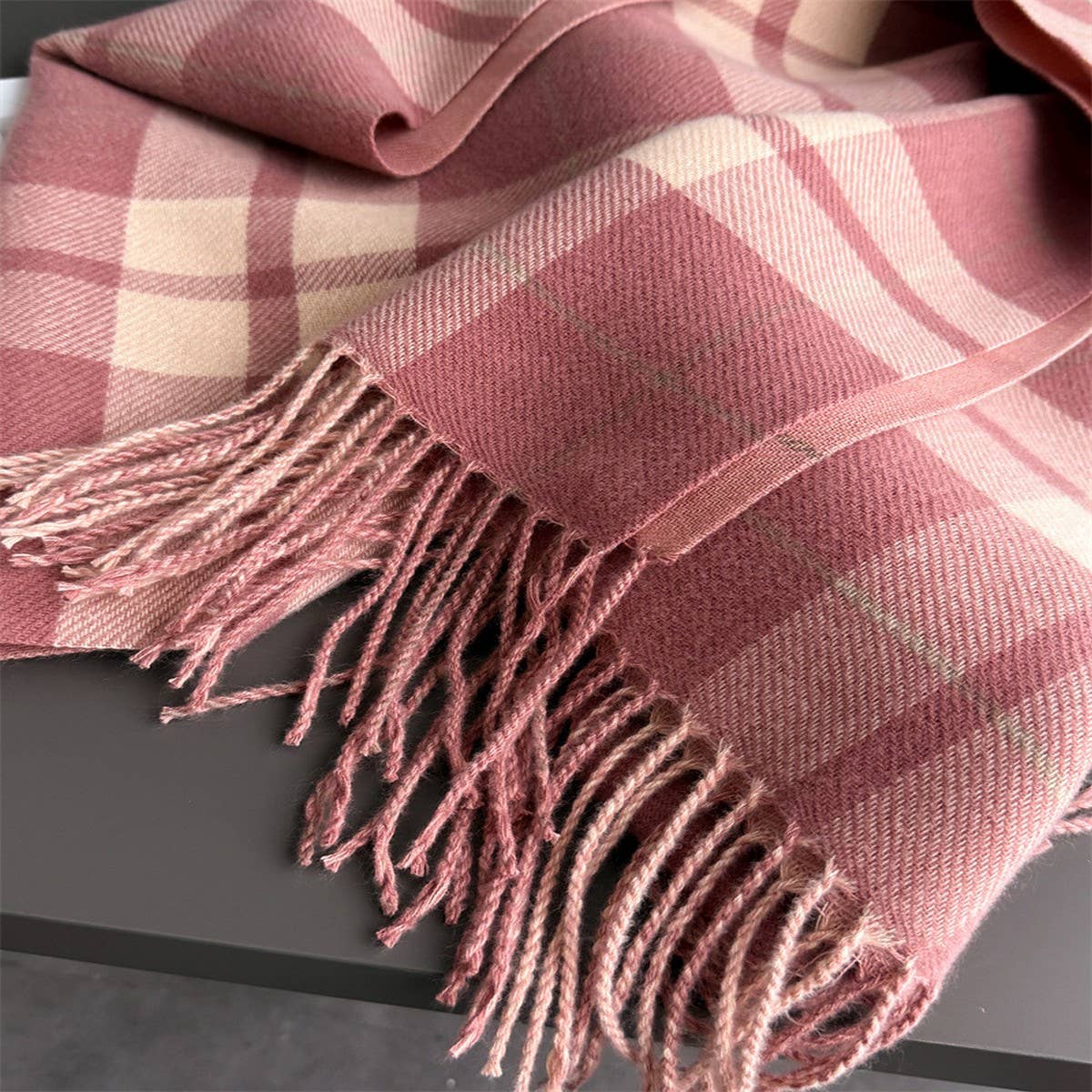Fresh Plaid Cashmere Feel Tassel Scarf Wrap_Cwasc03245