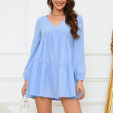 Woven Sexy Deep V Neck A Long Sleeve Dress_Cwdsd3156