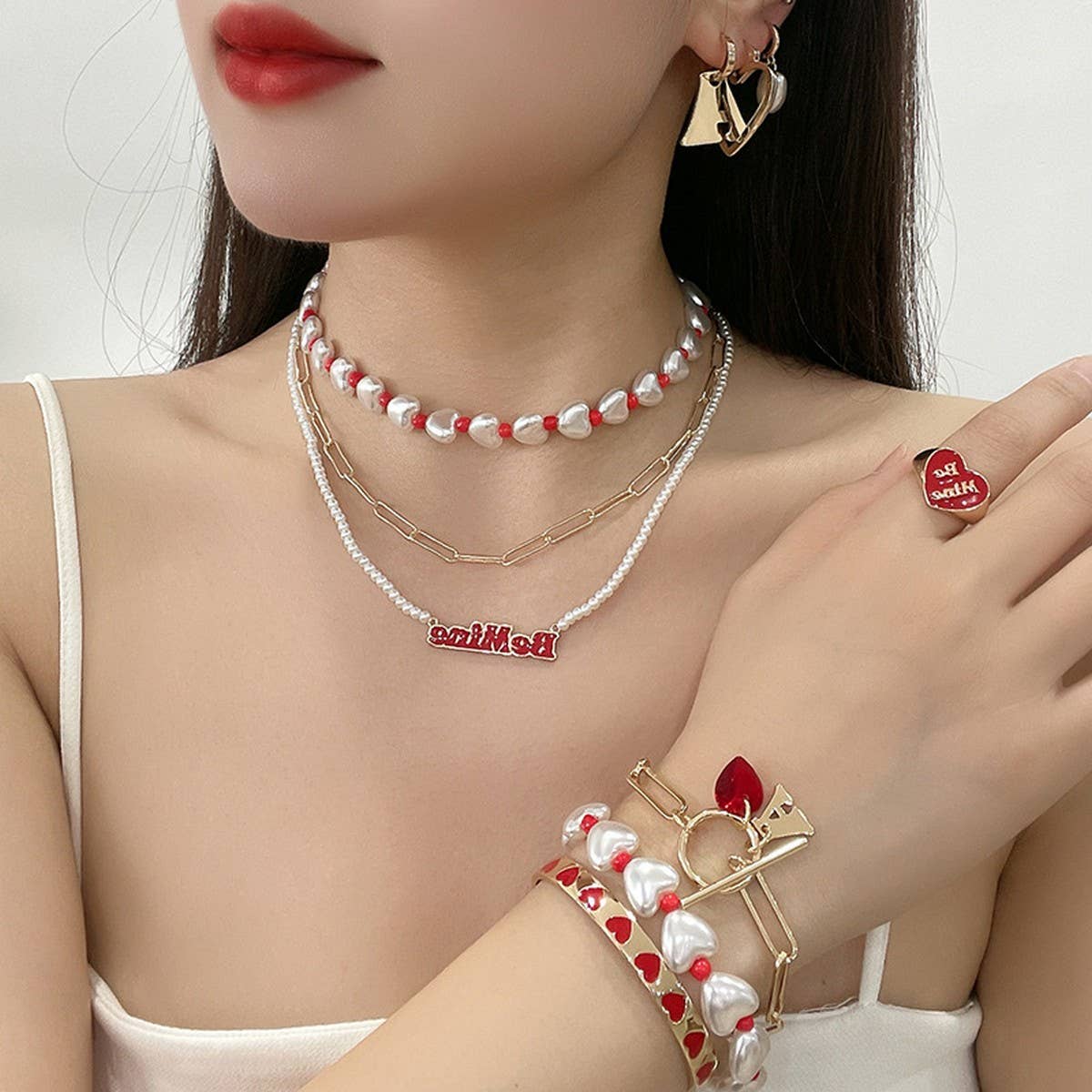 HEART SHAPED ZIRCONIUM INLAID MULTI ROW NECKLACE_CWAJE2927