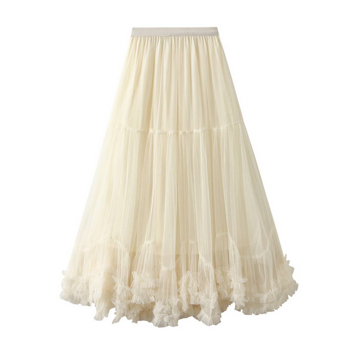 SWEET RUFFLE TULLE A LINE FLARED PUFF SKIRT_CWBMS0376
