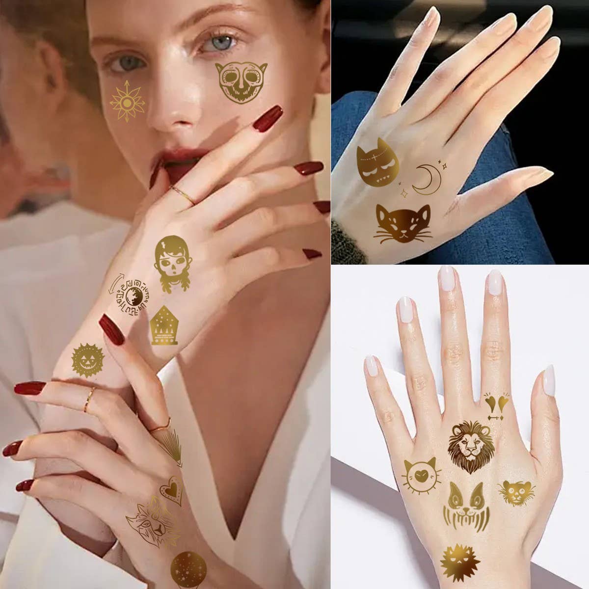 METALLIC BOHO MOON TATTOOS GOLD FOIL STICKERS_CWMM8245