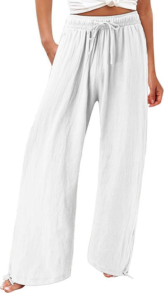 Solid-Colored Cotton Linen Loose Wide-Leg Pants