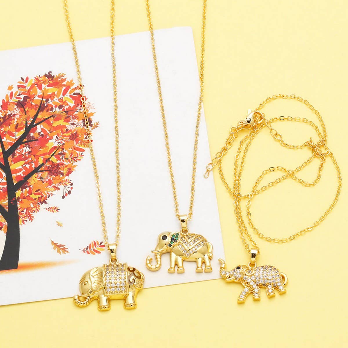 ELEPHANT GOLD PLATEDPENDANT NECKLACE INLAID ZIRCON_CWAJE0901