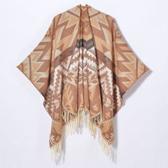 GEOMETRIC WAVE TASSEL SLIT SHAWL_CWASC0954