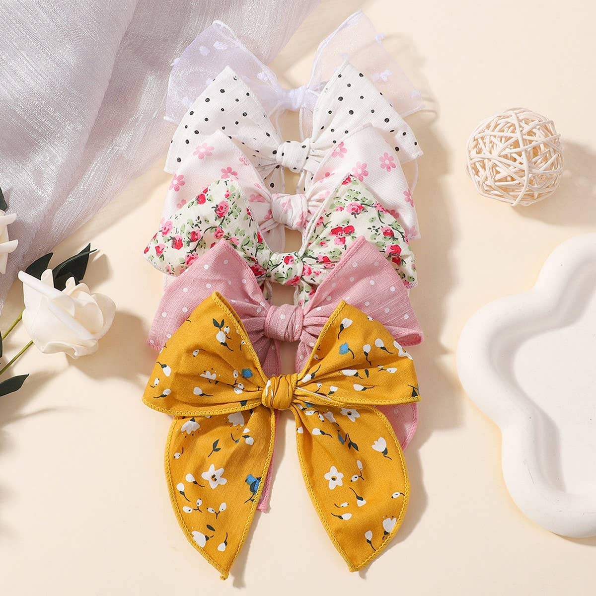FLORAL COTTON BOW HAIR CLIP FOR BABY GIRLS_CWAHA6752