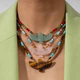 HANDMADE EAGLE NECKLACE WITH GEMSTONE BEADS_CWMM7532