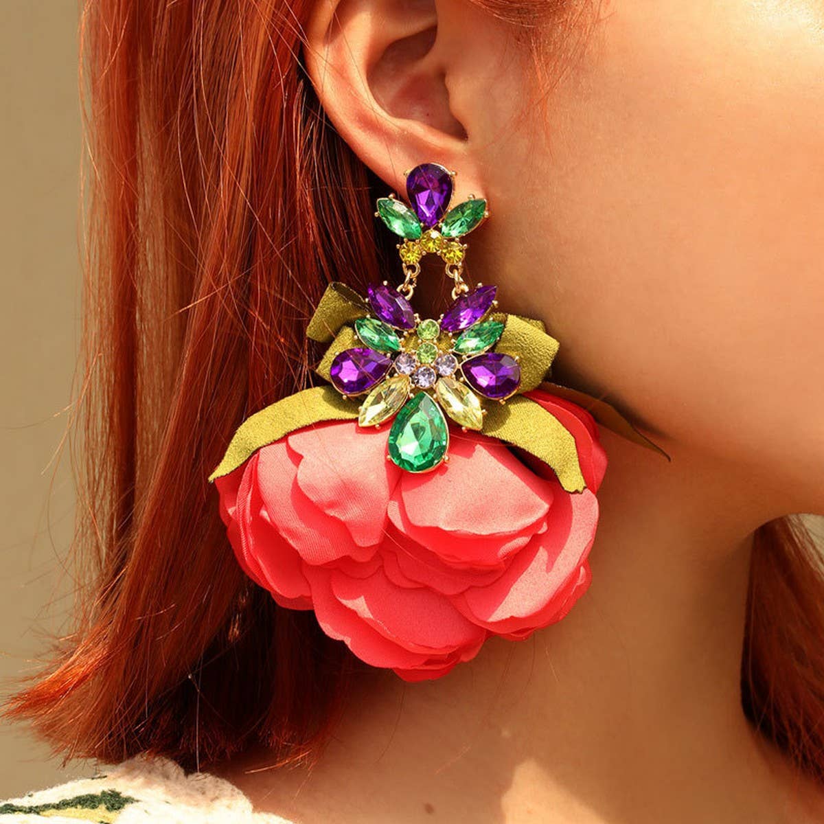 HANDMADE FLORAL FABRIC EARRINGS ELEGANT WOMANS_CWMM6173