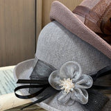 KNITTED SUNSHADE MESH FLOWER BOW BUCKET HAT_CWAH1212