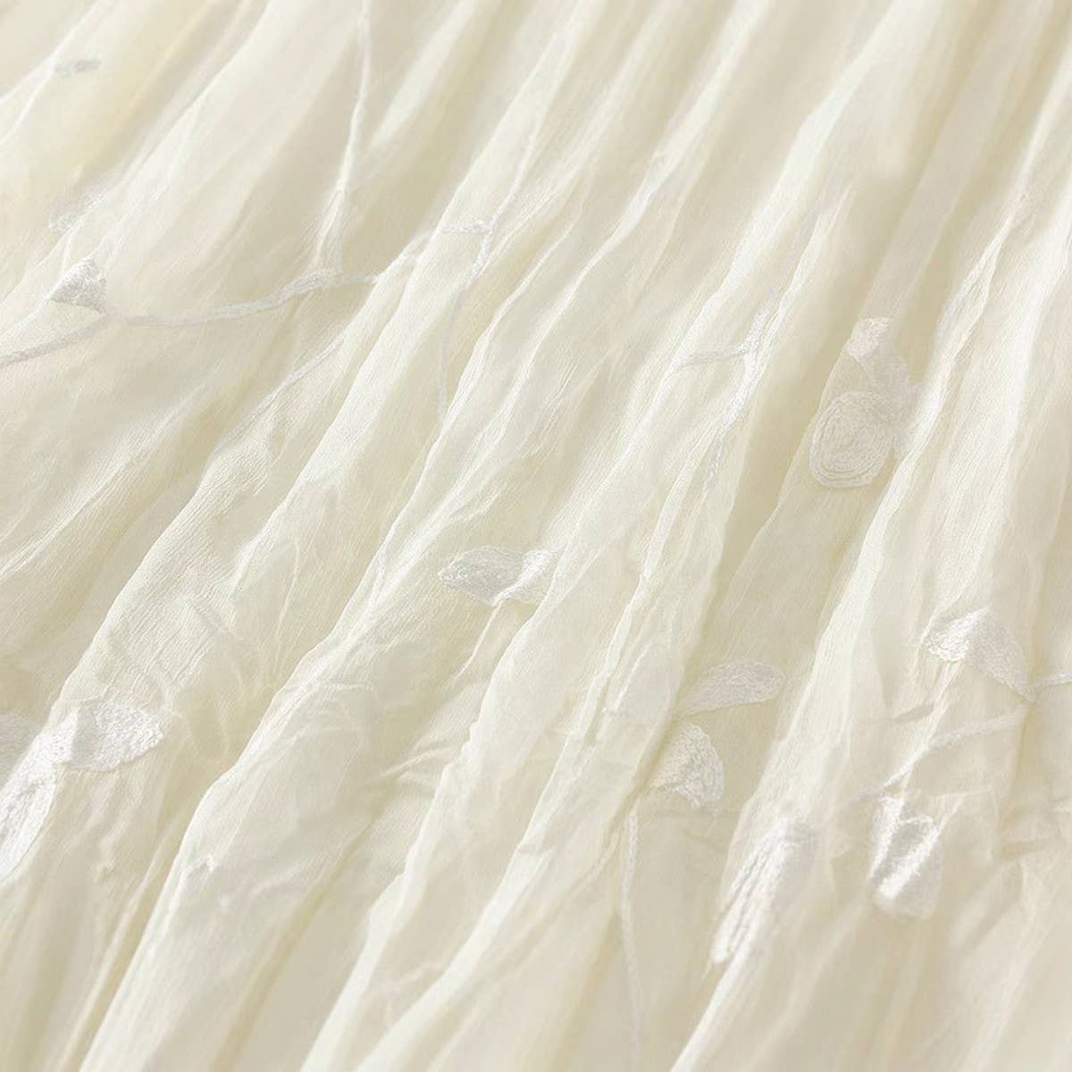 EMBROIDERED LACE A LINE FLARED MIDI SKIRT_CWBMS0359