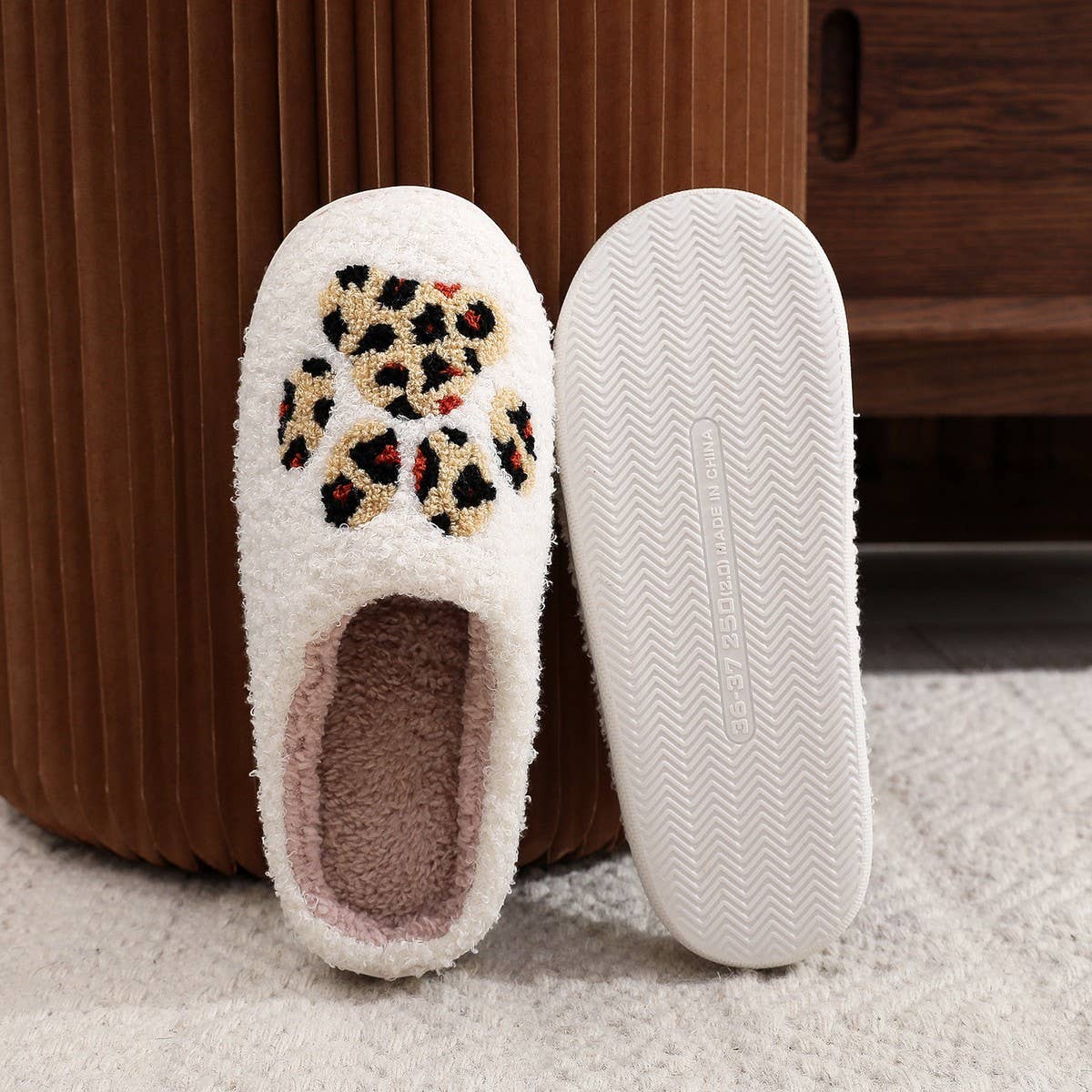 CARTOON LEOPARD PRINT CAT CLAW COTTON SLIPPERS_CWSHS0445