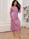 V-Neck Love Print Long-Sleeved Nightdress