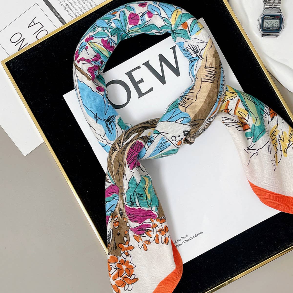 90CM FLORAL SILK VELVET SCARF FOR FALL WINTER_CWASC0899