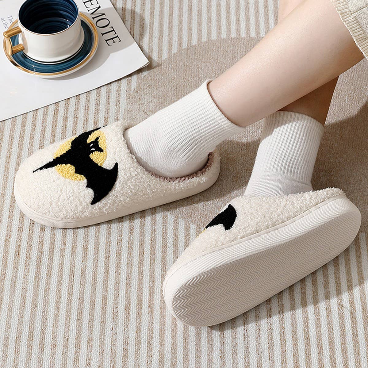 HALLOWEEN BATS PATTERN WARM COTTON SLIPPERS_CWSHS0288