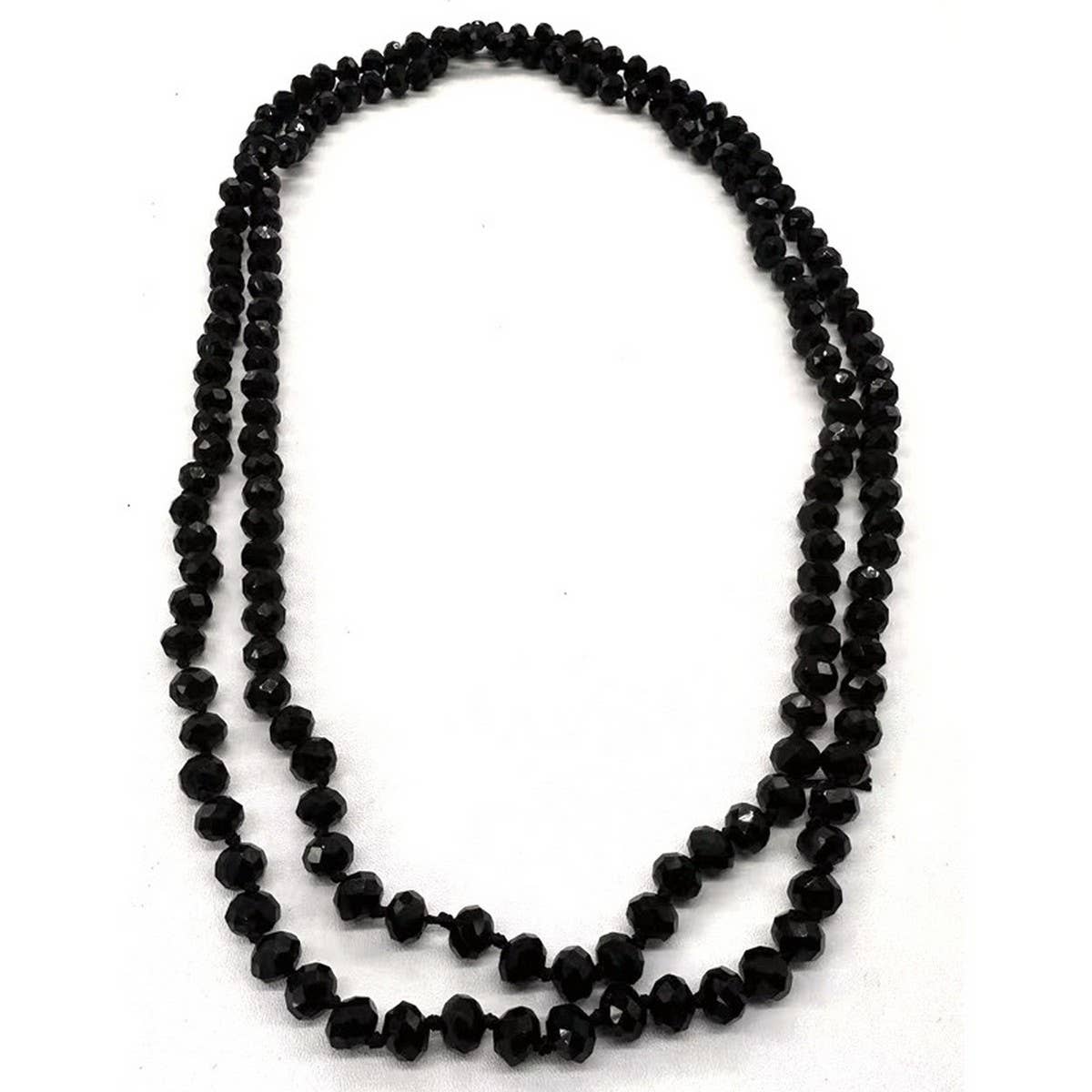 BLACK CRYSTAL KNOT SIMPLE LONG NECKLACE_CWMM4861