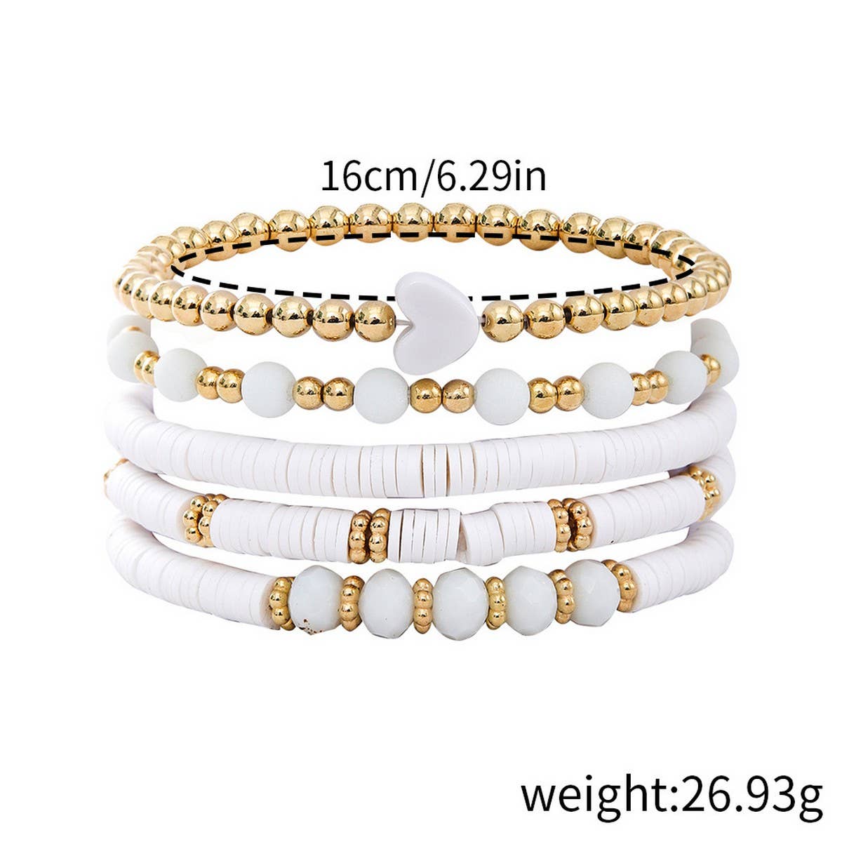 SOFT CLAY ELASTIC CORD HEART BRACELET SET_CWMM3519