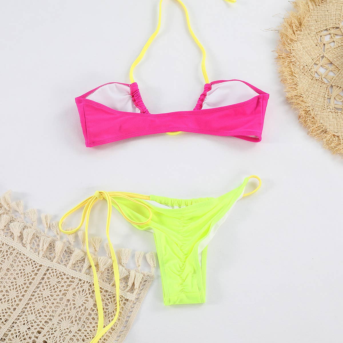 SEXY FLUORESCENT BIKINI NYLON TIE FRONT SWIMWEAR_CWMW0252