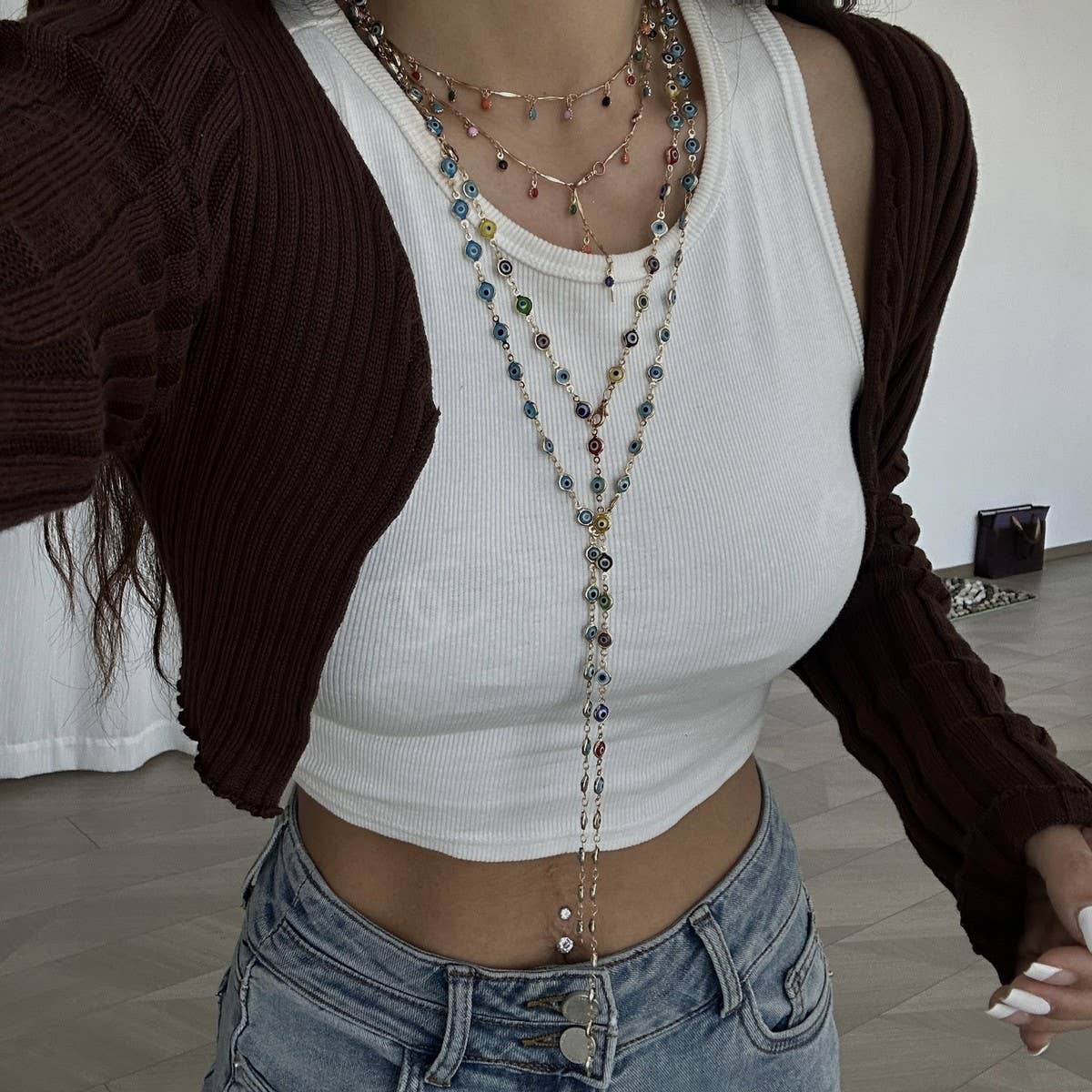 FASHIONABLE COLORFUL CRYSTAL Y SHAPED NECKLACE_CWMM3148