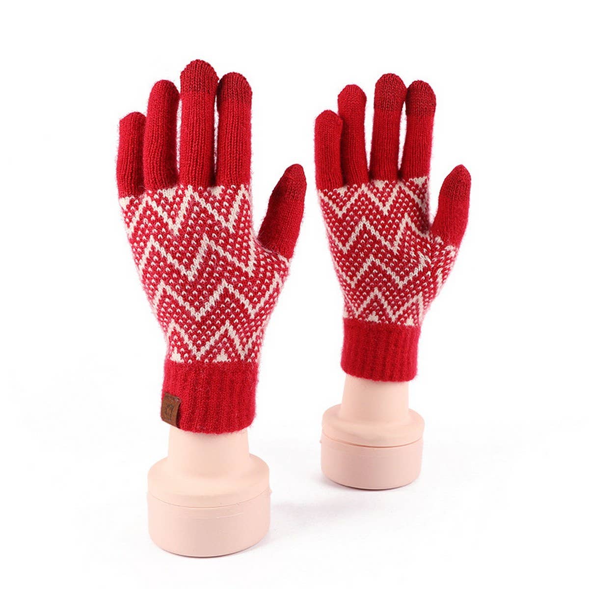 KNITTED FLEECE PLAID TOUCH SCREEN WARM GLOVES_CWAG0371