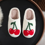CUTE CHERRY EMBROIDERED COTTON SLIPPERS_CWSHS0453