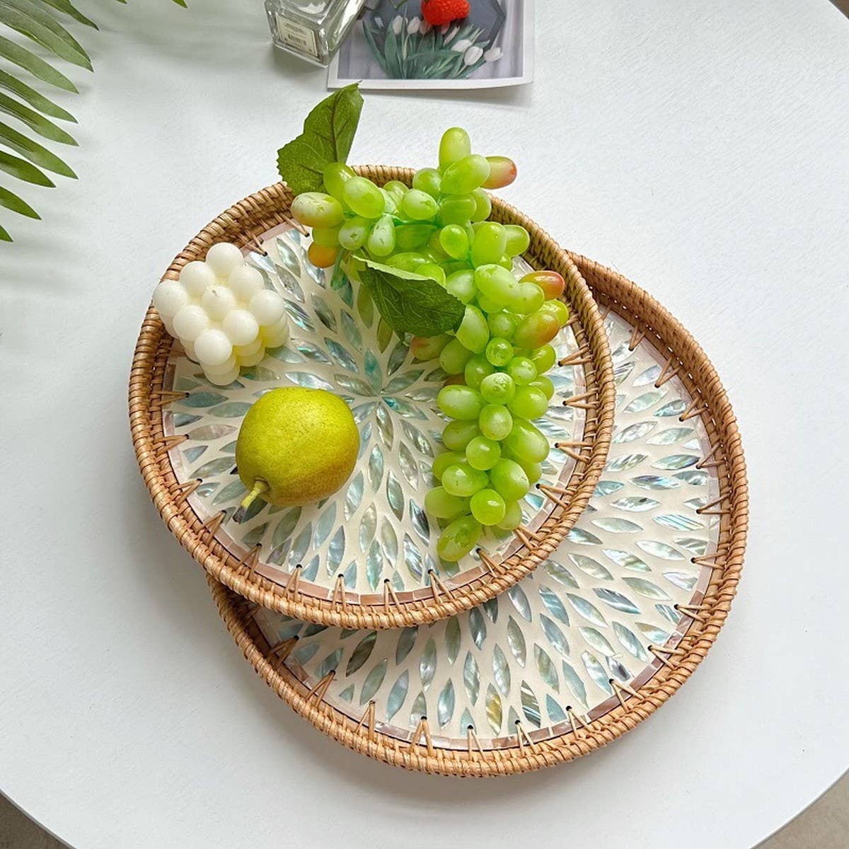 RATTAN FRUIT PLATE TEA ROOM SHELLBASKET ROUND PLATE_CWMM4495