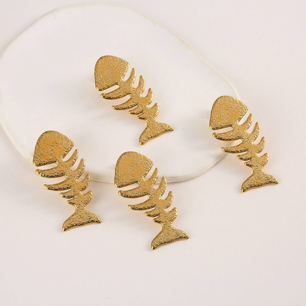 18K STAINLESS STEEL FISHBONE EARRINGS OCEAN STYLE_CWMM8892