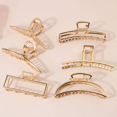 6 PACK GOLD TONE METAL HAIR CLAWS STRONG HOLD_CWABE0199
