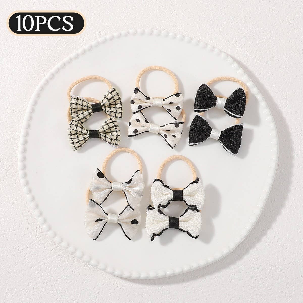 DOUBLE BOW HAIR CLIPS SET WITH PEARLS FOR GIRLS_CWAHA6736