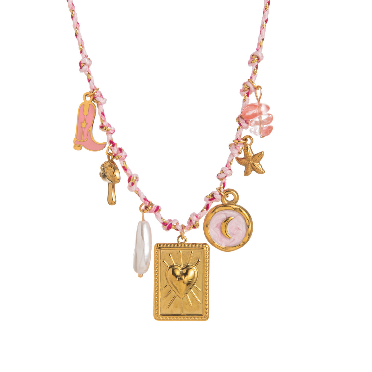 Summer Starfish Pearl Heart Beaded Necklace_Cwaje05574