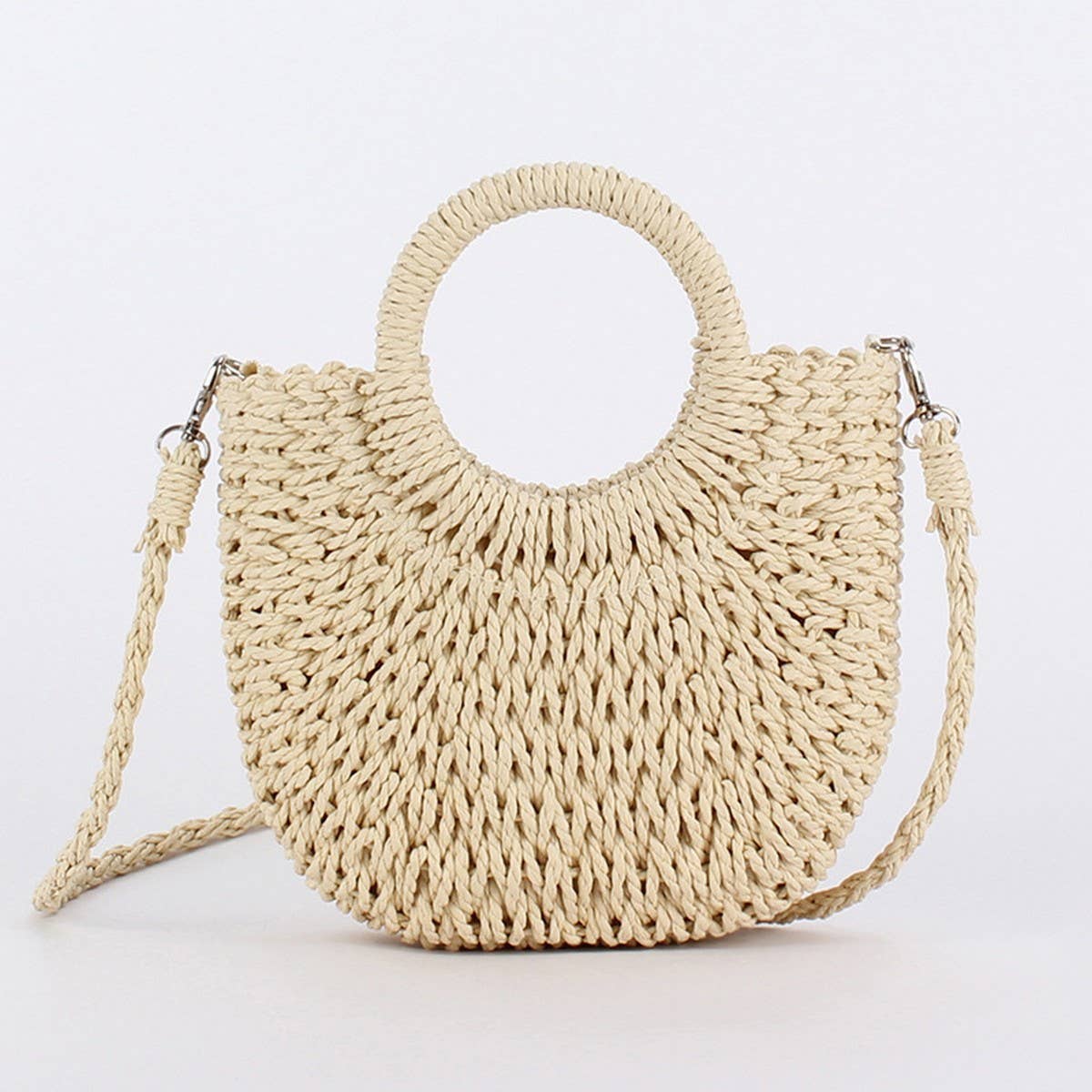 SOLID COLOR SEMI CIRCLE HANDMADE STRAW BAG_CWAB4696