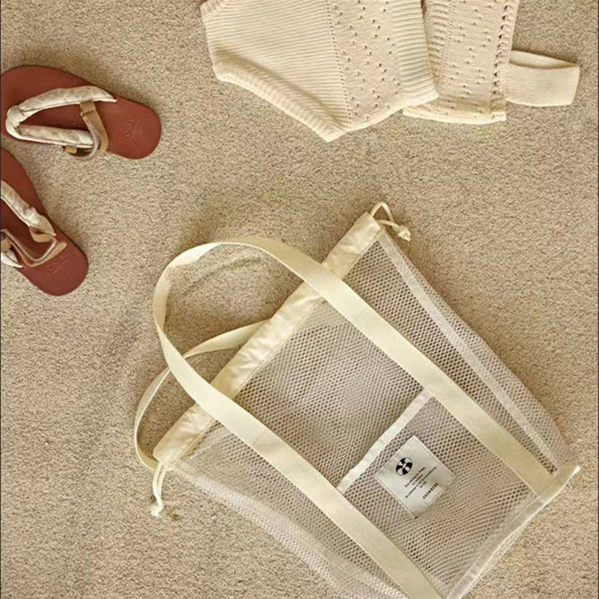 MESH BEACH BAG DRAWSTRING BREATHABLE STORAGE BAG_CWAB1917