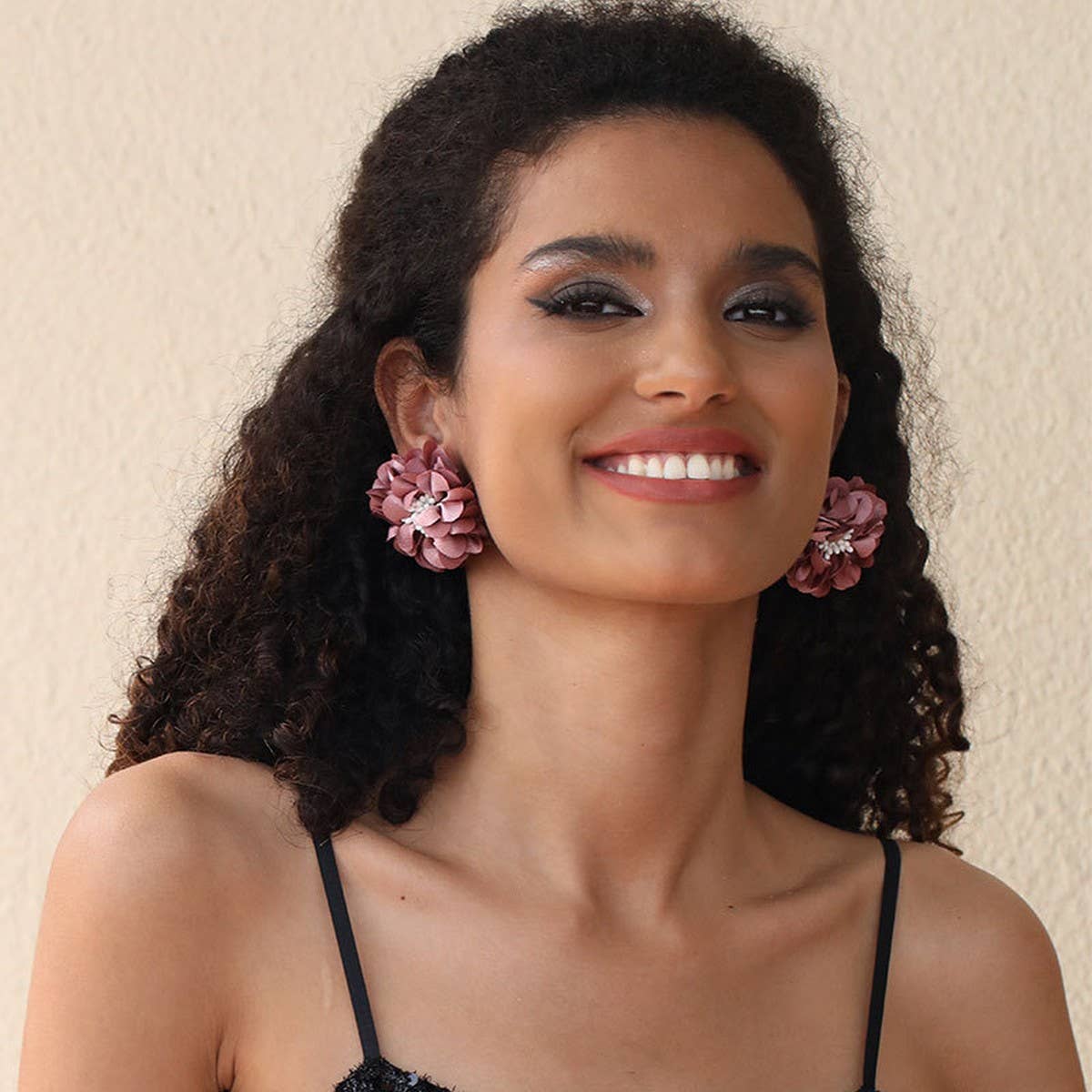 HANDMADE FABRIC FLOWER STUD EARRINGS MINIMALIST_CWMM6257