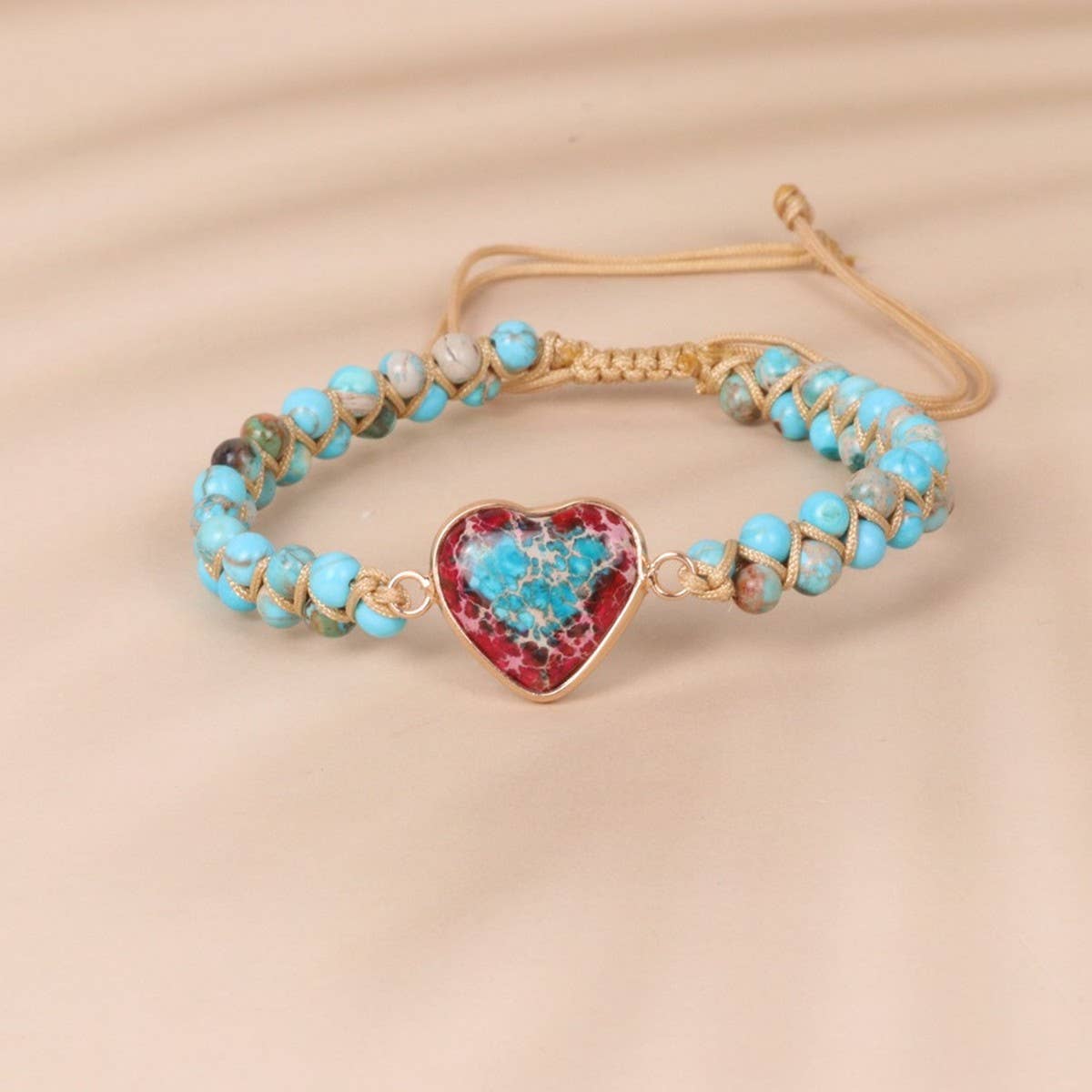 HEART SHAPED CHARM NATURAL STONE WOVEN BRACELET_CWAJE3915