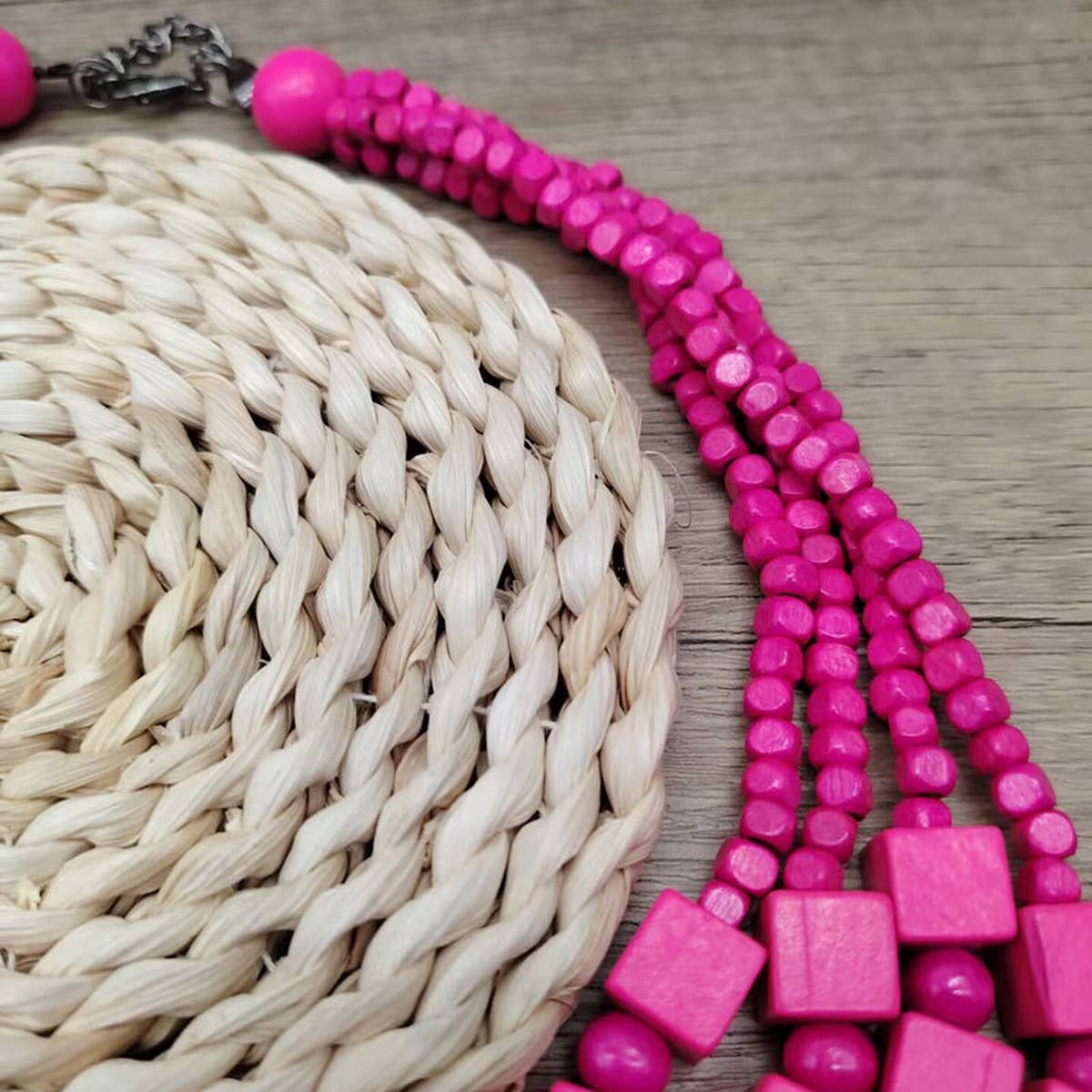 HANDMADE WOODEN SQUARE BEADS MULTI LAYER NECKLACE_CWMM4850