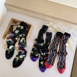 RETRO CASUAL FLORAL BLACK SOCKS_CWMS0562
