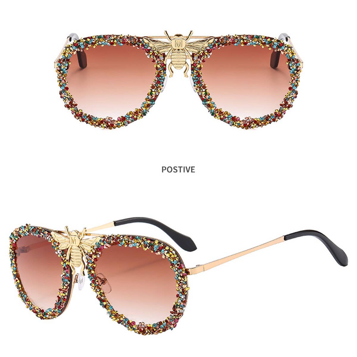 DIAMOND STUDDED RETRO METAL LARGE FRAME SUNGLASSES_CWASG0865