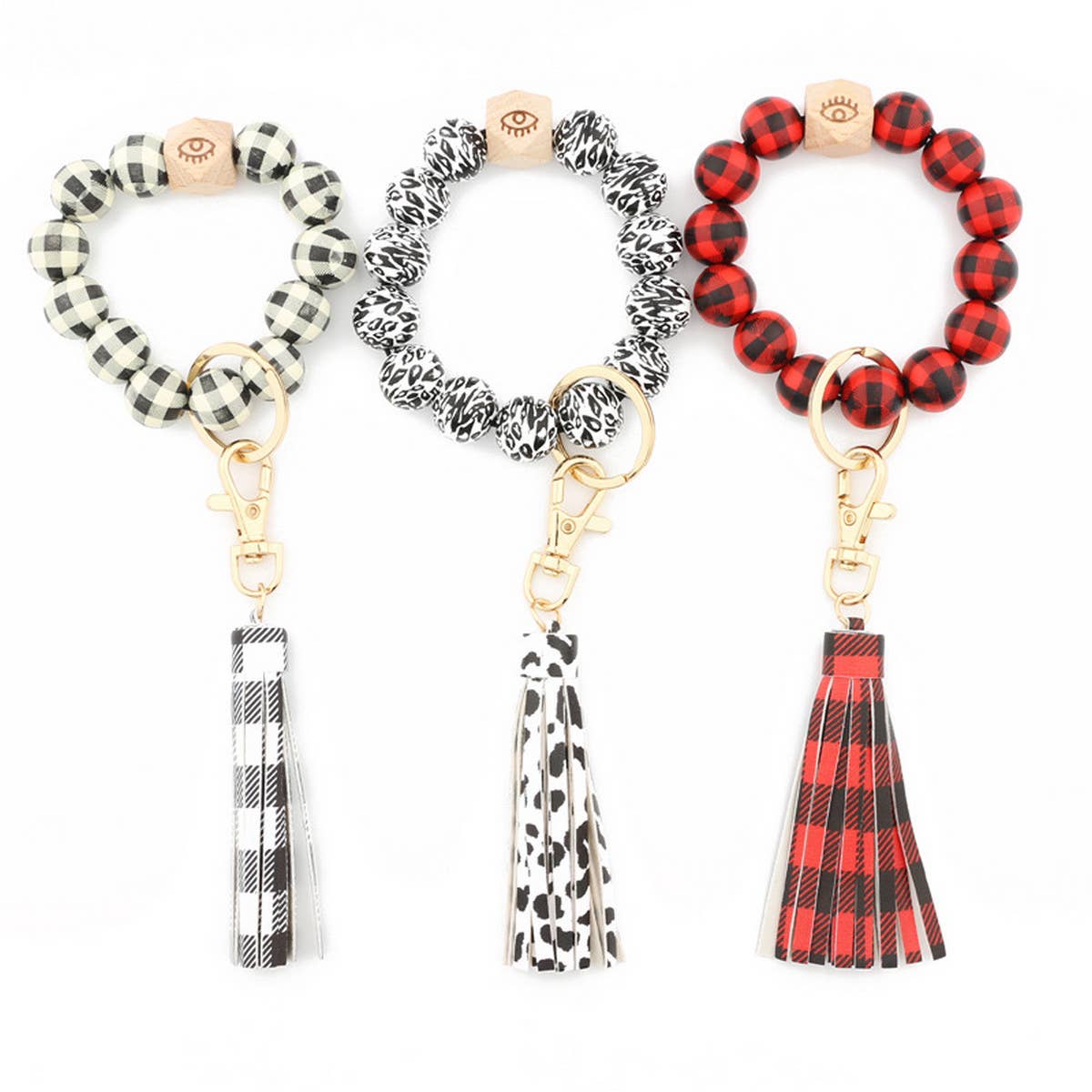 TASSEL LATTICE WOODEN BEAD KEYCHAIN_CWMM1325