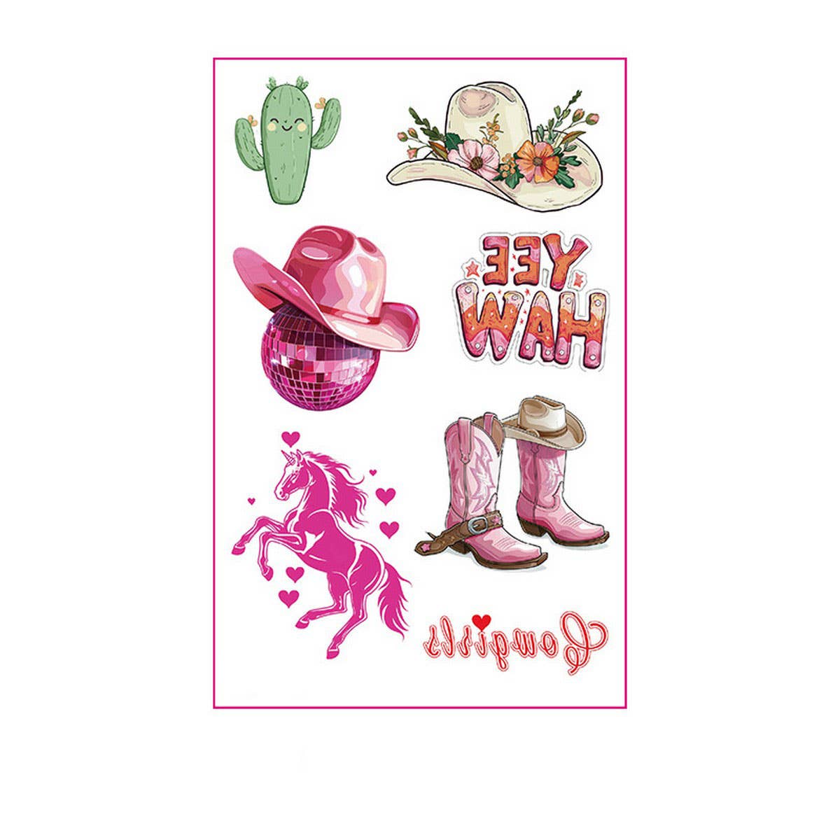 PINK COWBOY GIRL TATTOOS WATERPROOF BACHELORETTE_CWMM8383