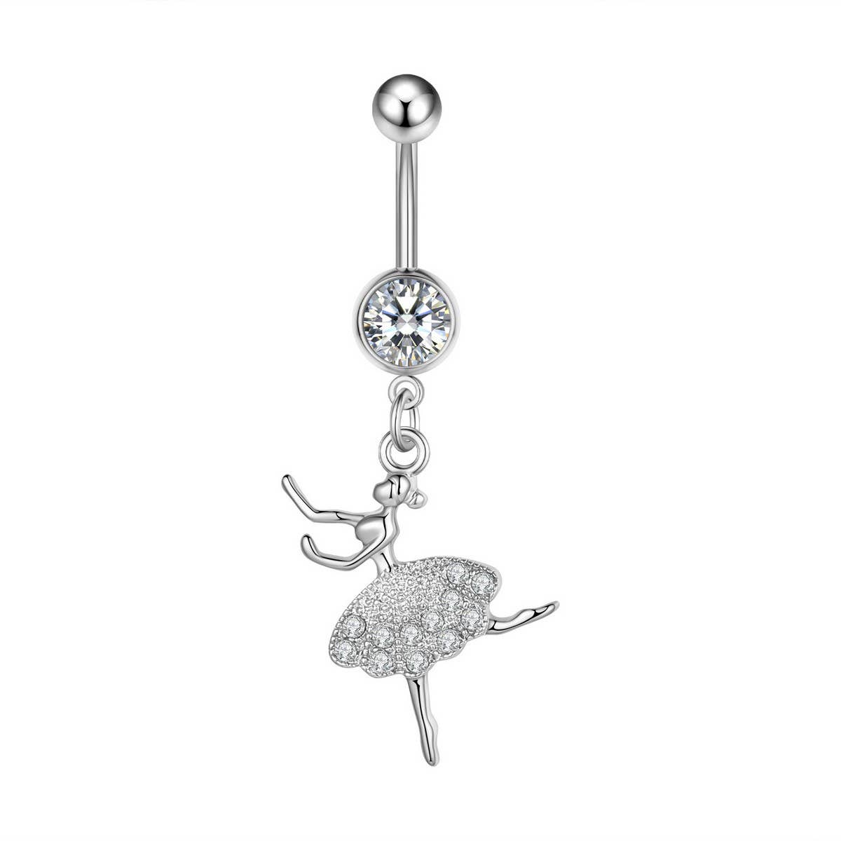 HOT SALE STAINLESS STEEL BALLET GIRL CZ NAVEL RING_CWMM9388
