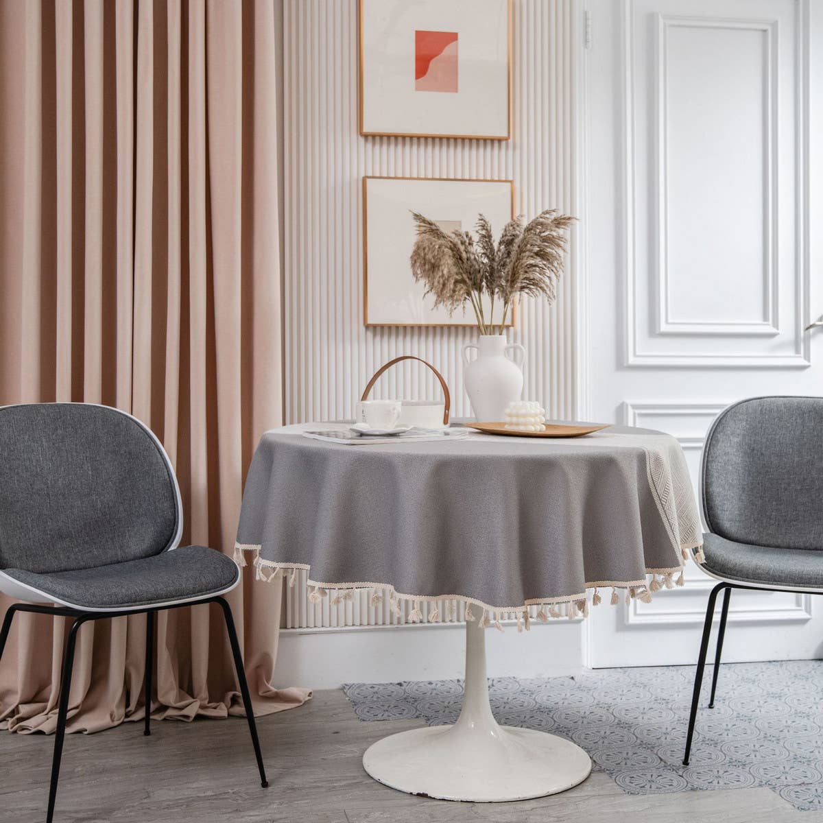 GRAY JACQUARD GEOMETRIC TABLECLOTH_CWMM0964