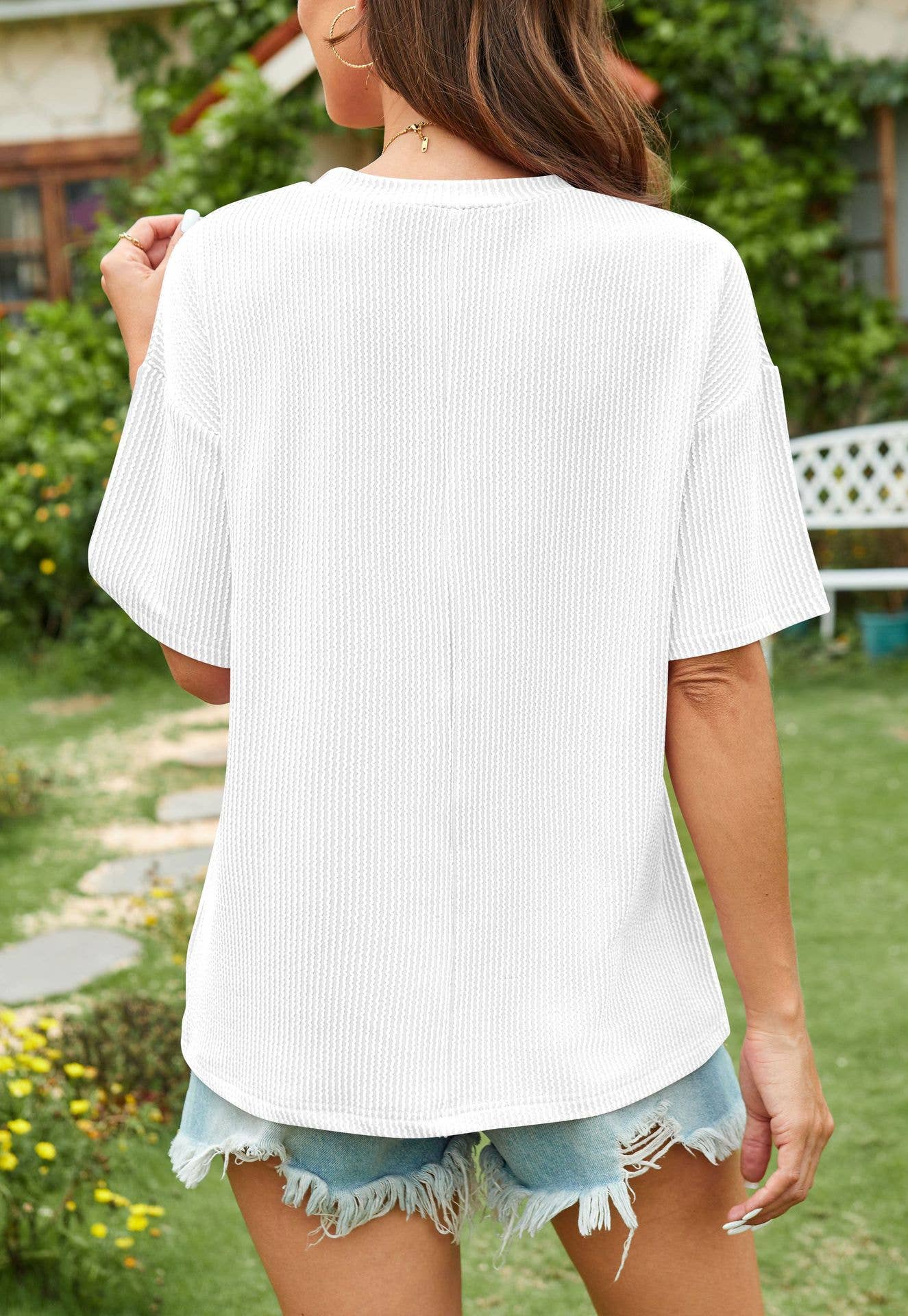 Wavy Striped Short Sleeve Pocket T-Shirt
