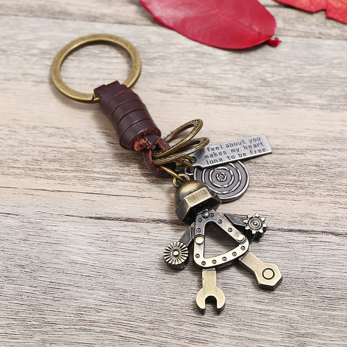Vintage Braided Robot Cowhide Keychain_Cwmm4704